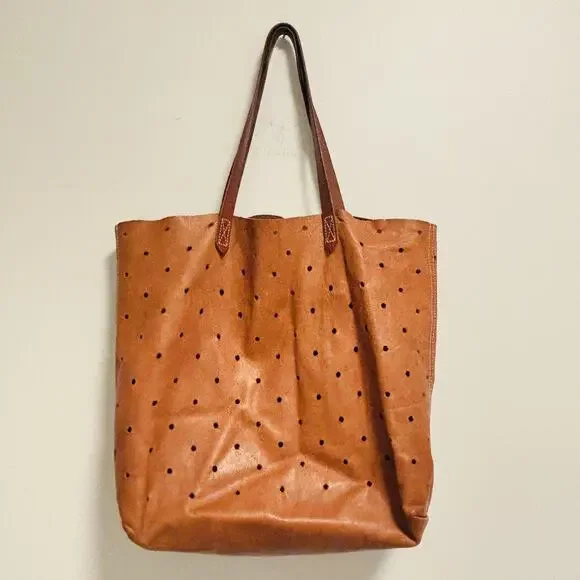 Madewell Bag Womens Size Medium Brown Leather Tote Perforated Transport Shoulder - Picture 6 of 11